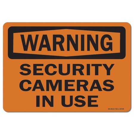 SIGNMISSION Safety Sign, OSHA Warning, 10" Height, 14" Width, Aluminum, Security Cameras In Use, Landscape OS-WS-A-1014-L-19709